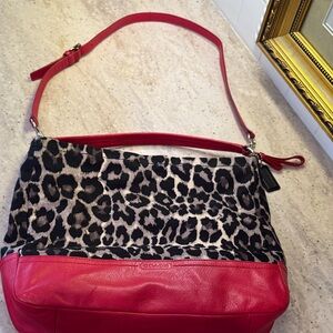 Coach Red and Leopard Print Shoulder Bag